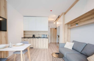 Location d’un appartement meublé et chaleureux d’1 pièce, 23 m², Partynice, Wrocław, Pologne